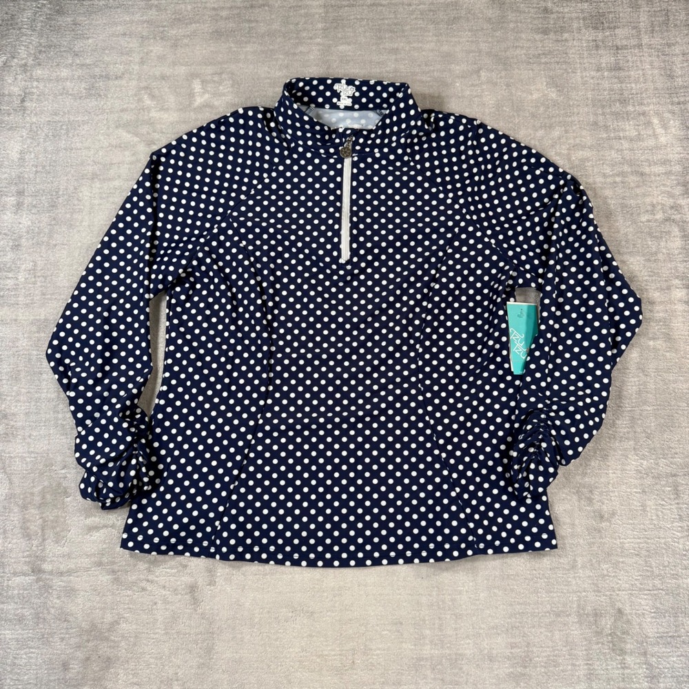 Tzu Tzu Shirt Womens 2XL Navy Polka Dot Quarter Zip UPF 50 Golf Sara Top Stretch